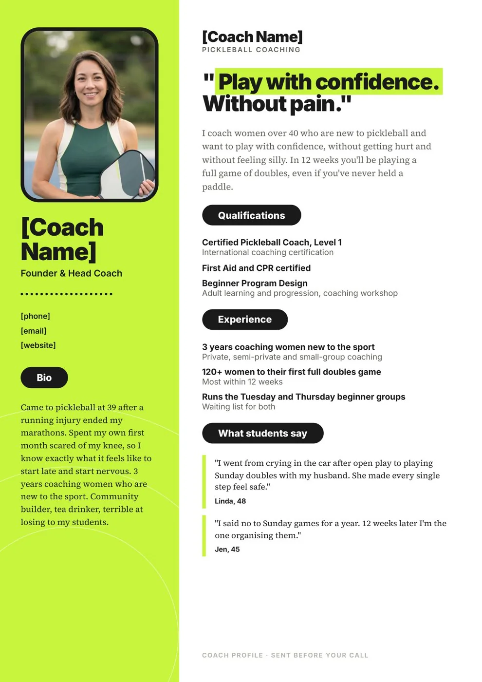 Sample 1-page coach profile
